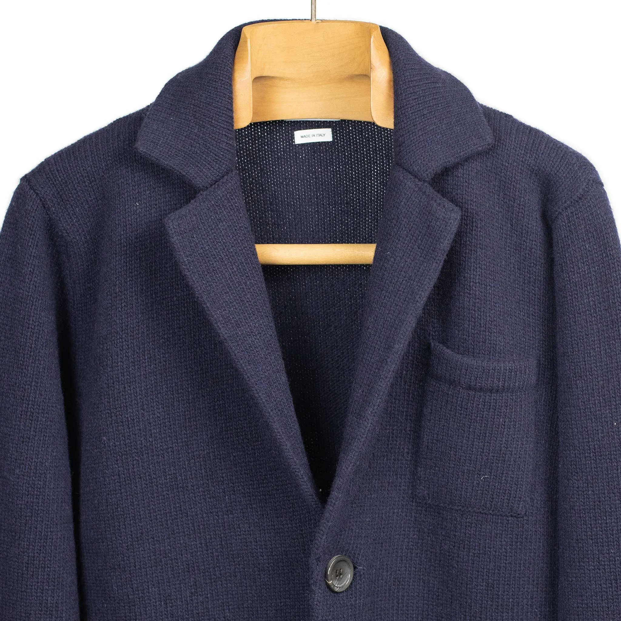 AAlviero single breasted knit jacket in navy virgin wool (restock)