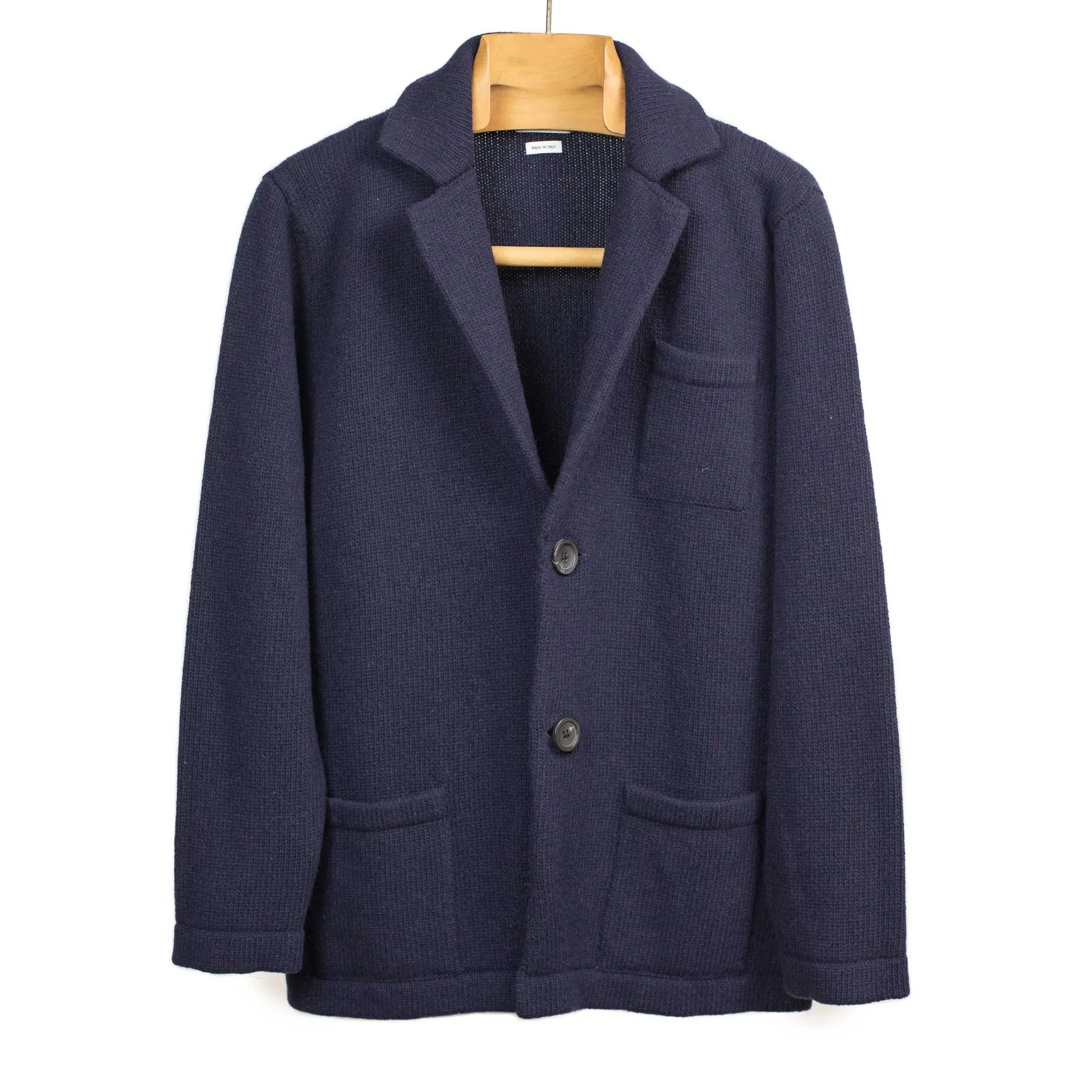 AAlviero single breasted knit jacket in navy virgin wool (restock)