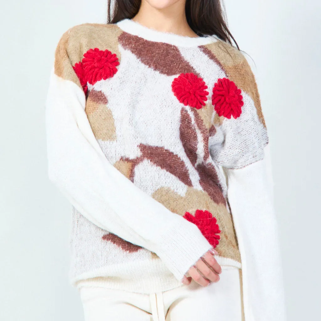 Abstract floral knit sweater wholesale