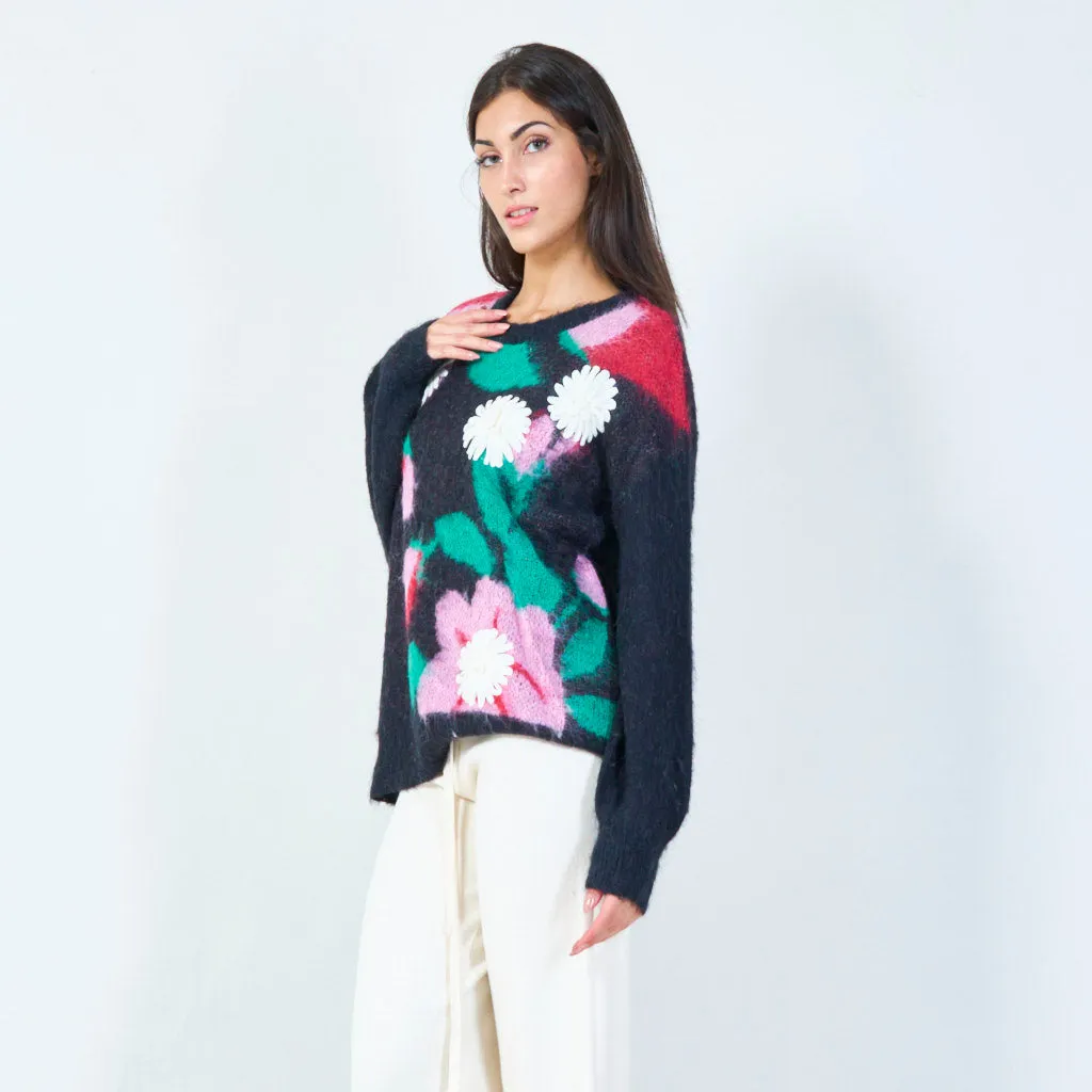 Abstract floral knit sweater wholesale