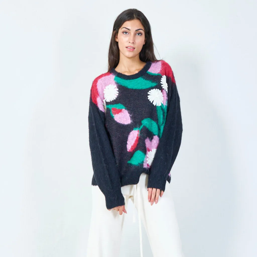 Abstract floral knit sweater wholesale