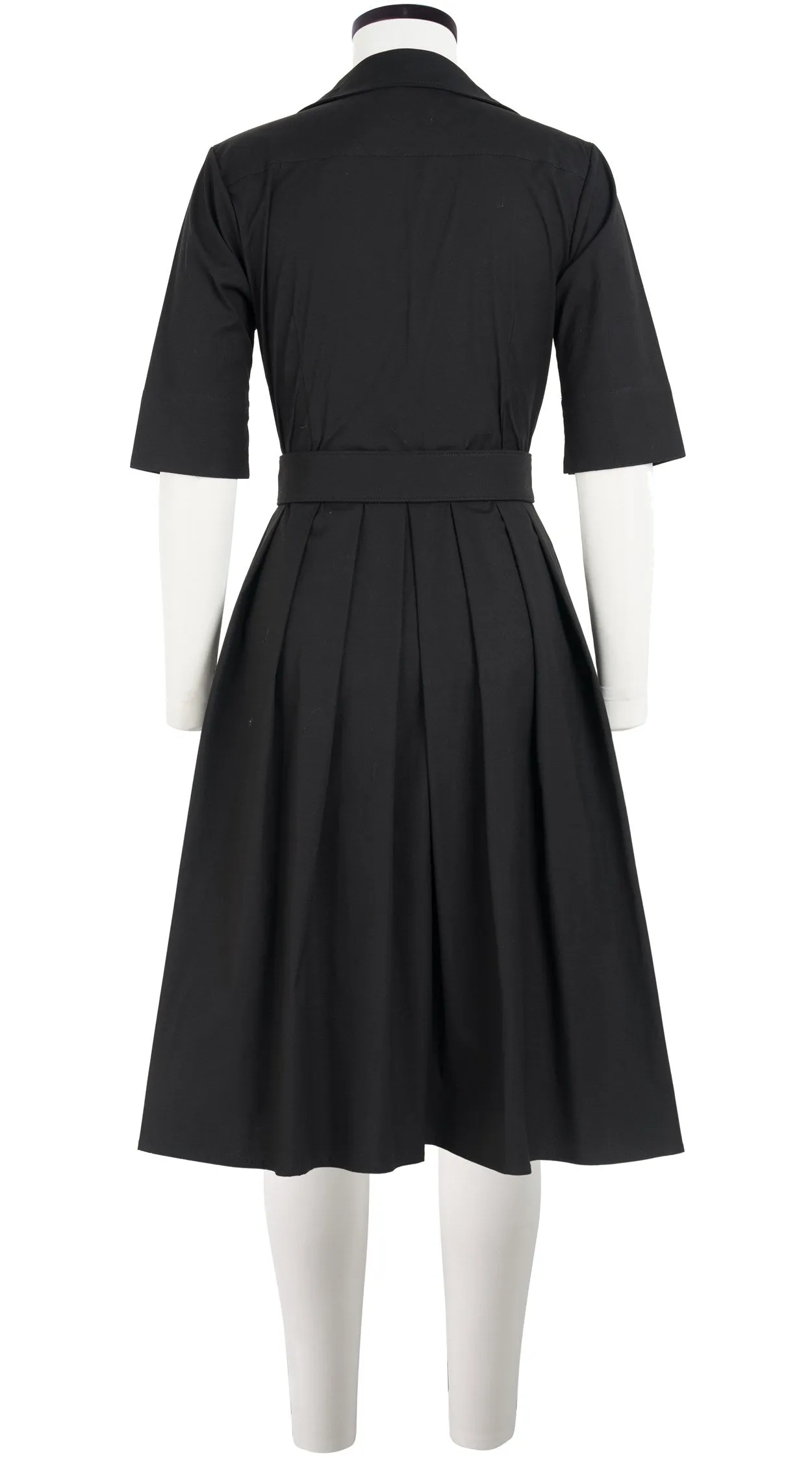 Audrey Dress #1 Shirt Collar Elbow Sleeve Regular  3 Length Cotton Stretch_Solid_Black