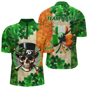 Billiard St Patrick's Day Skull Custom Shamrock Men Quarter-Zip, Patrick Lucky Pool Shirts