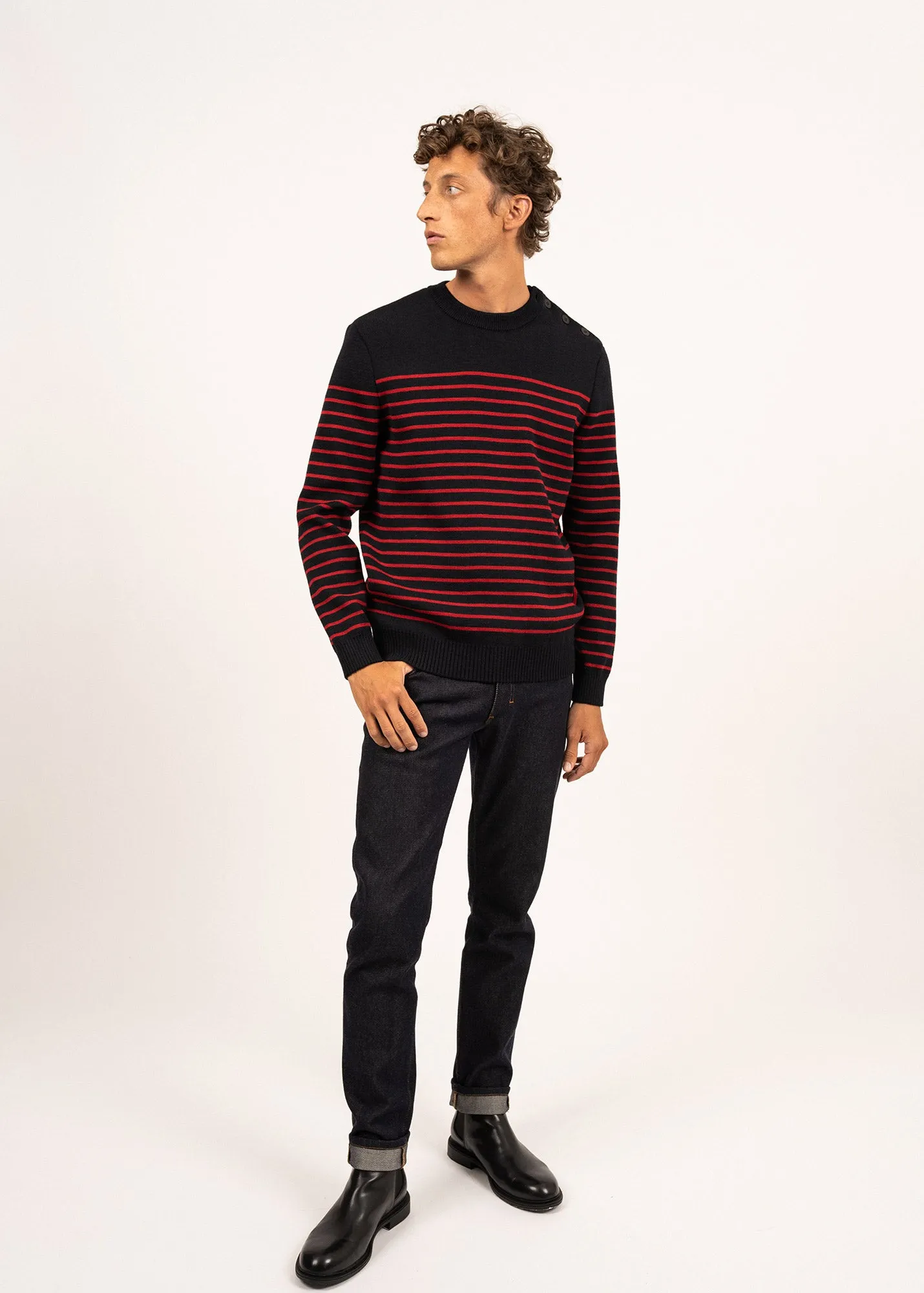 Binic striped sailor jumper - regular fit, in pure new wool (NAVY/MEDOC)