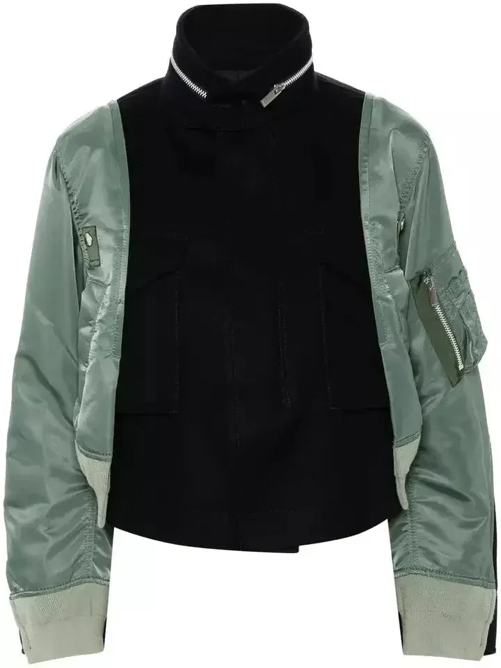 Boxy Paneled Two-Tone Bomber Jacket