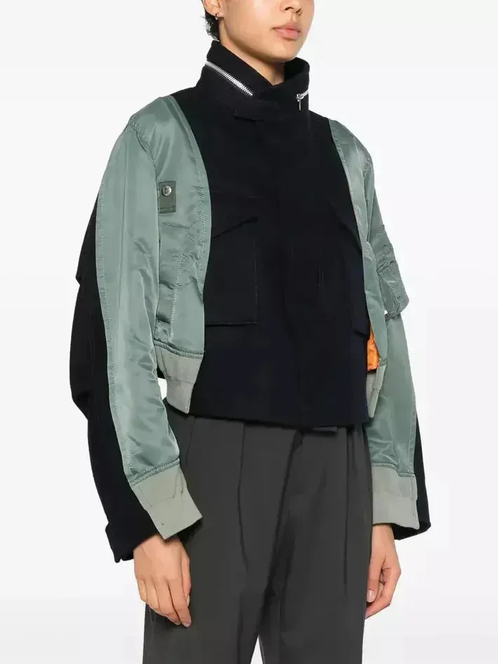 Boxy Paneled Two-Tone Bomber Jacket