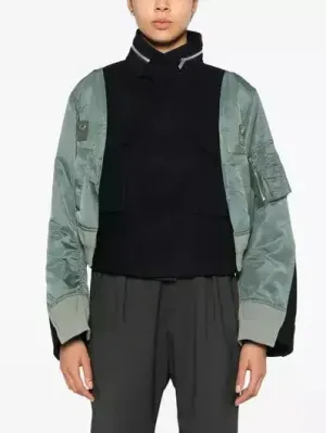 Boxy Paneled Two-Tone Bomber Jacket