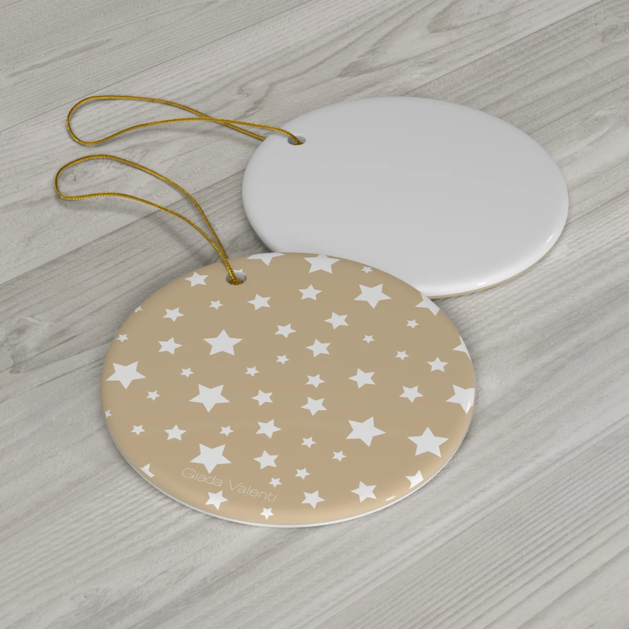 Ceramic Ornament with Italian Design print | Beige with White Stars | Giada Valenti Collection