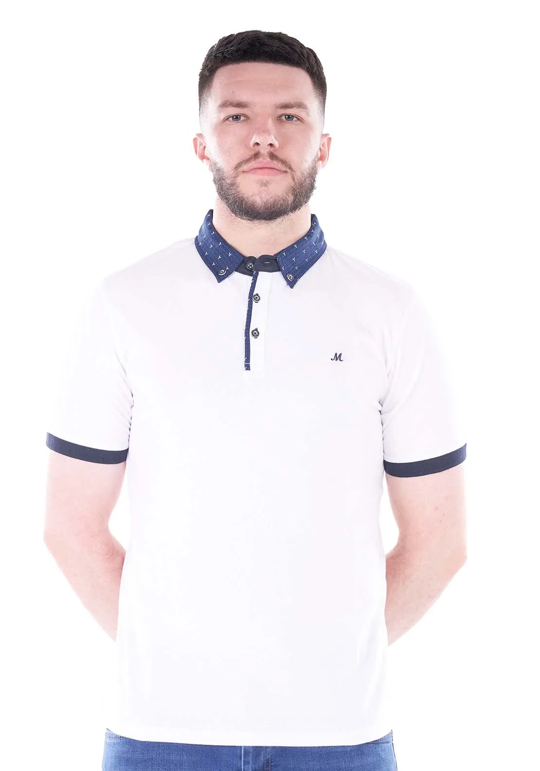 Chain Short Sleeve Polo - White