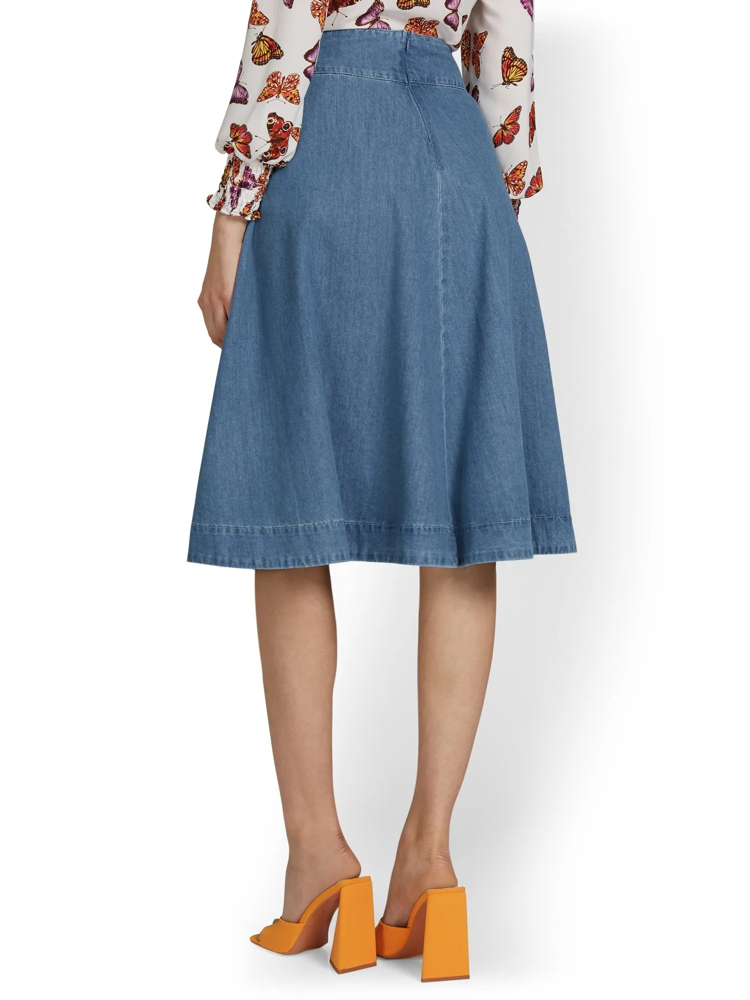 Chambray Button-Front A-Line Skirt