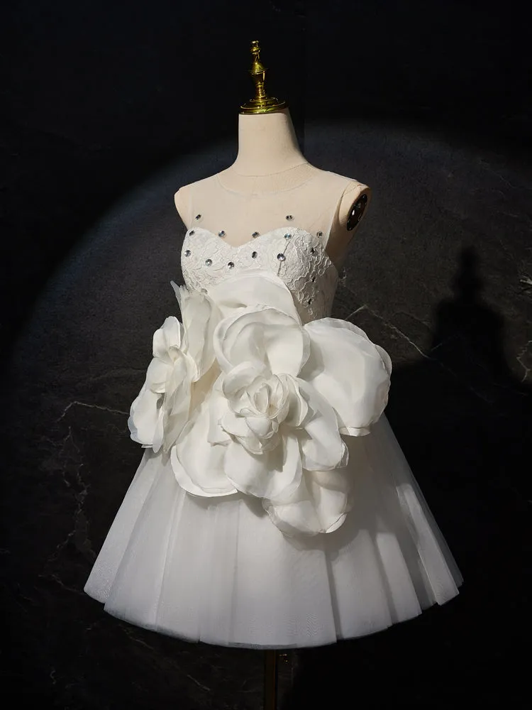 Charming Ivory Sleeveless Homecoming Dresses with Flower Appliques