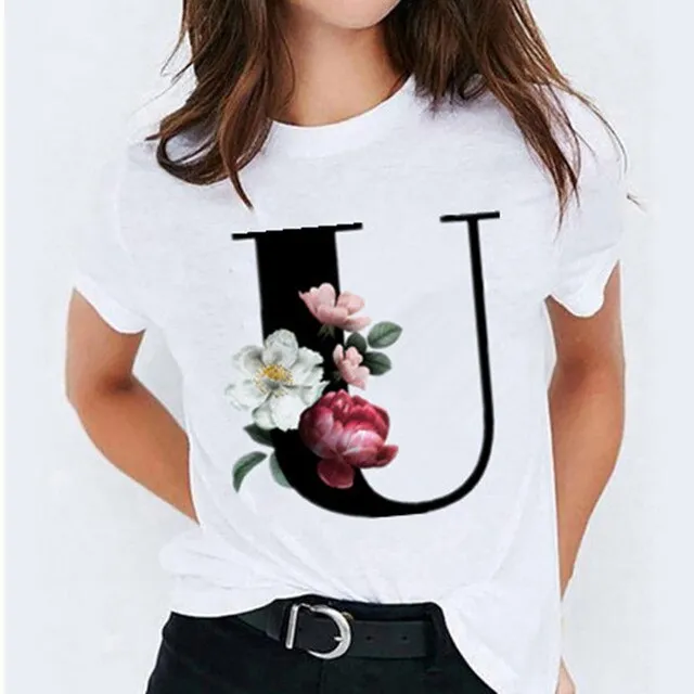 Choose Your Initial! 26 Letter Printed Women's T-Shirts