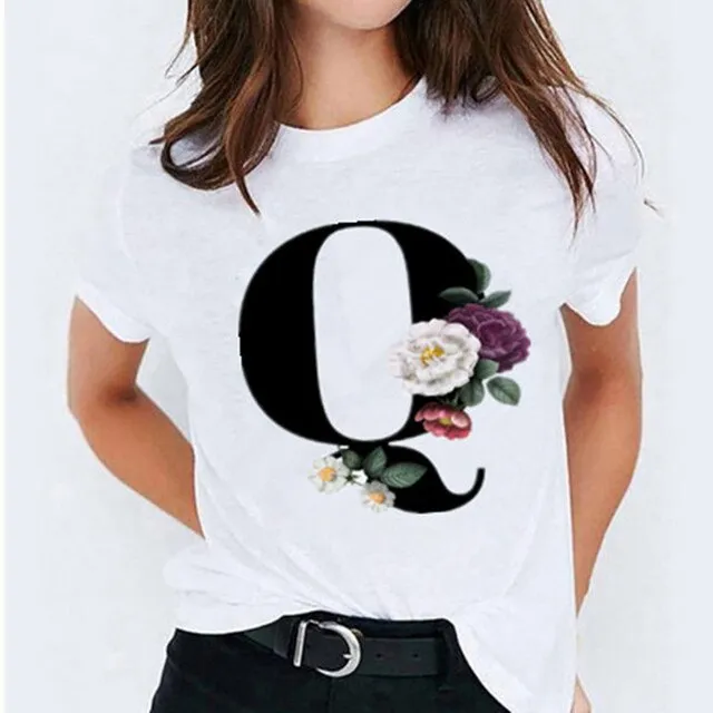 Choose Your Initial! 26 Letter Printed Women's T-Shirts