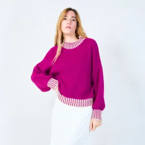 Chunky knit sweater with ribbed accents wholesale