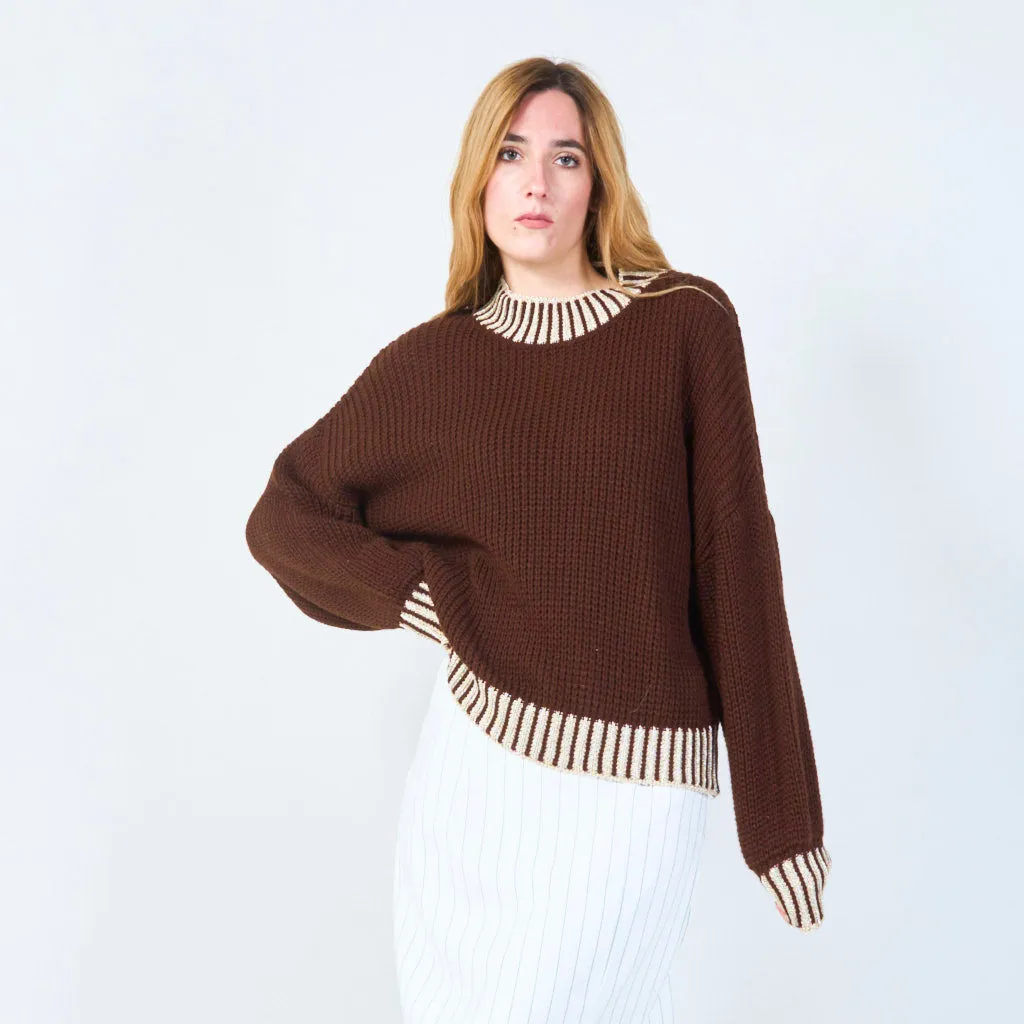 Chunky knit sweater with ribbed accents wholesale