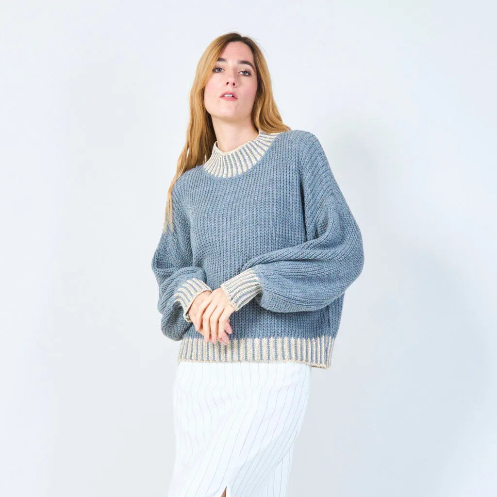 Chunky knit sweater with ribbed accents wholesale