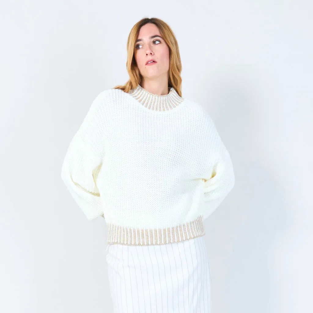 Chunky knit sweater with ribbed accents wholesale