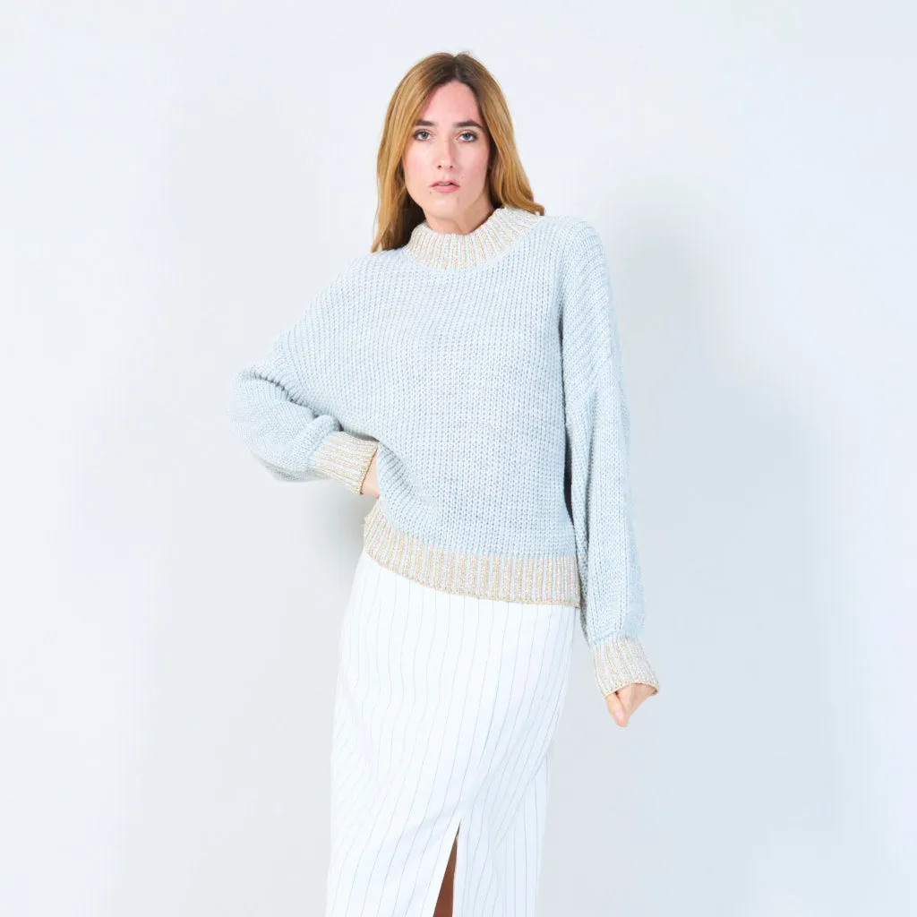 Chunky knit sweater with ribbed accents wholesale