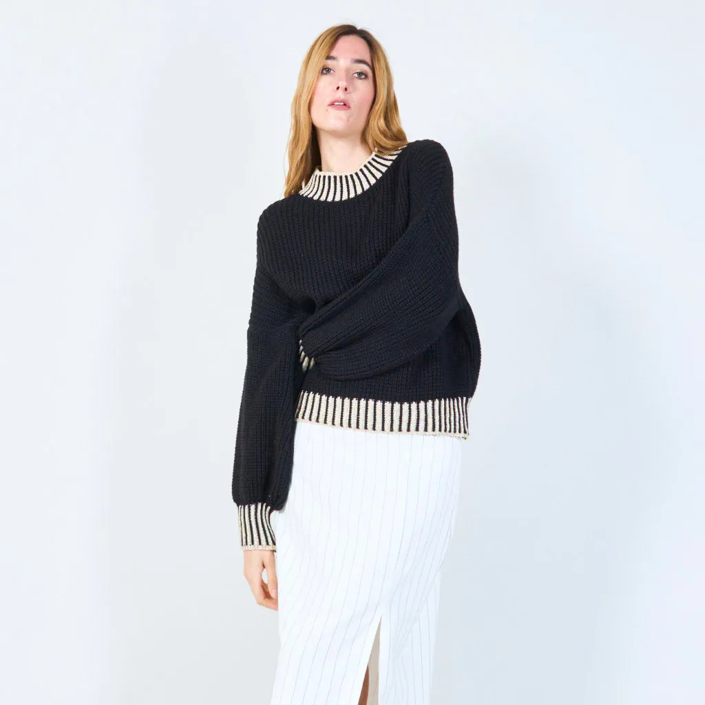 Chunky knit sweater with ribbed accents wholesale