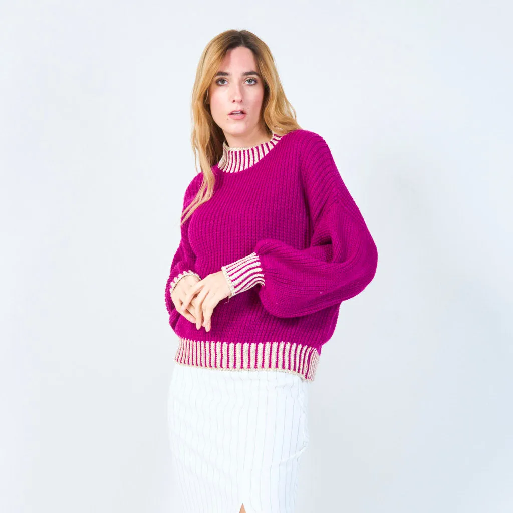 Chunky knit sweater with ribbed accents wholesale