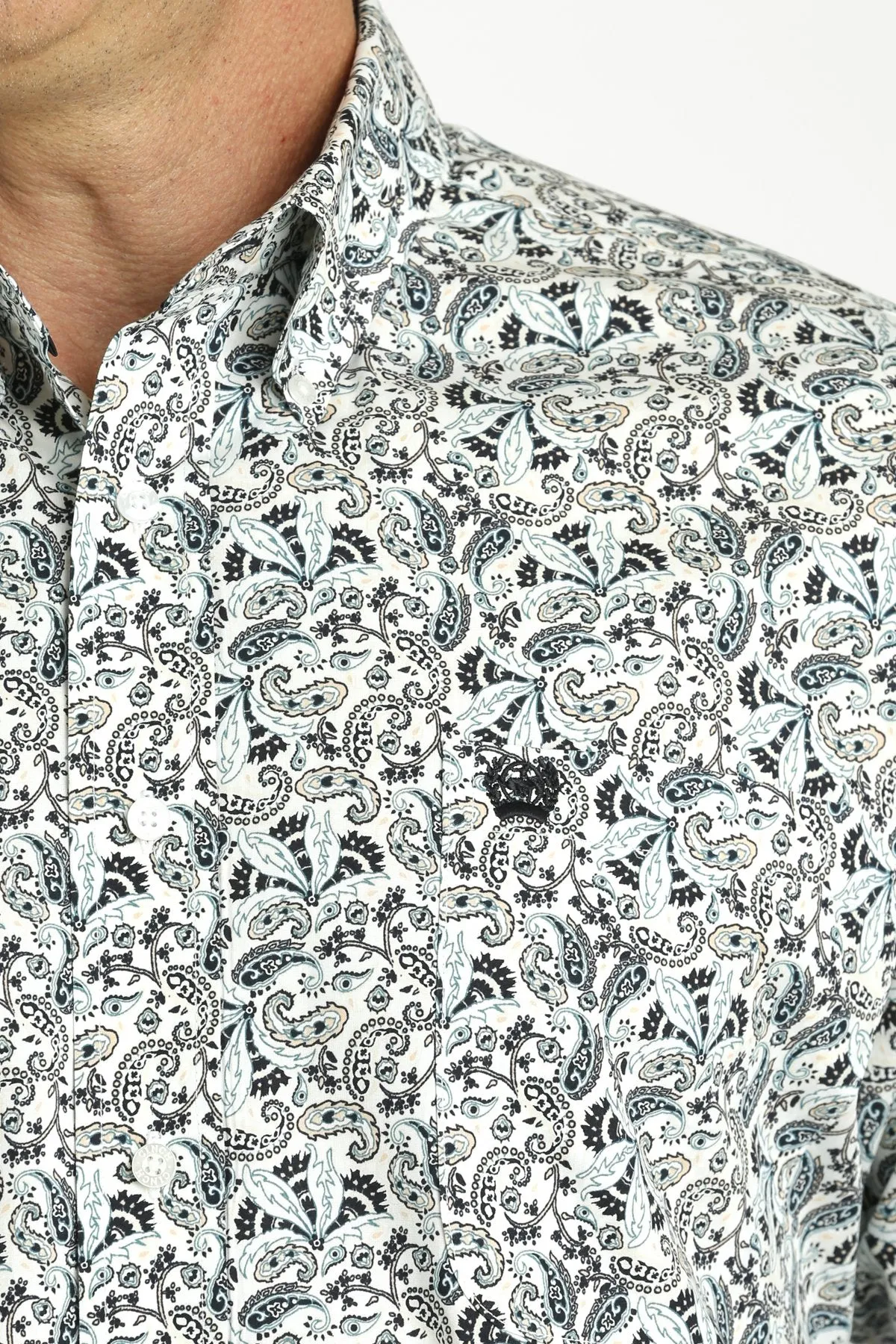 Cinch Mens Paisley Print L/S  Button Down Western Shirt - White - MTW1105786