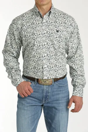 Cinch Mens Paisley Print L/S  Button Down Western Shirt - White - MTW1105786