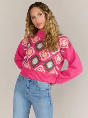 Dreamers Mock Neck Granny Crochet Open Front Sweater - Brands We Love