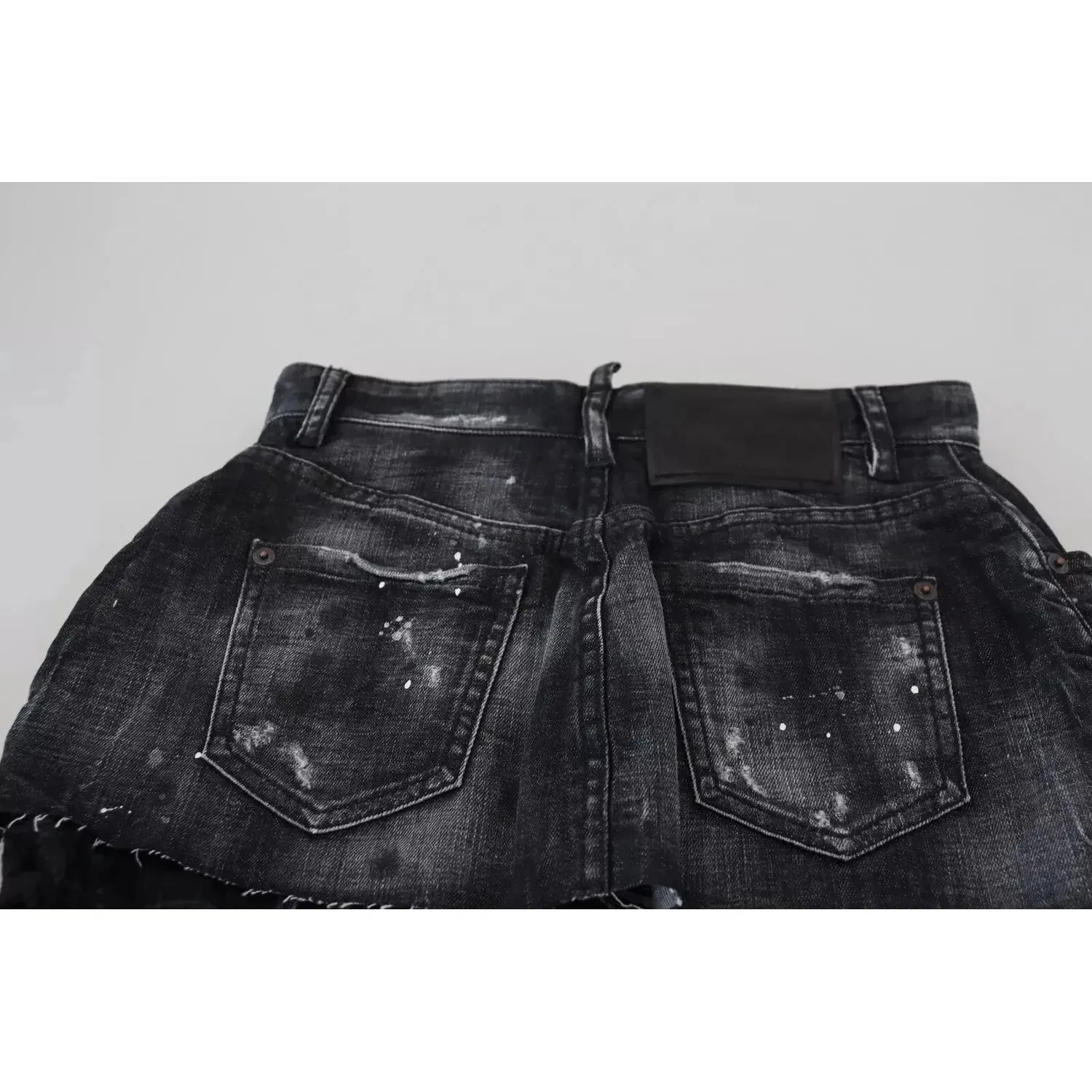 Dsquared² Black Checkered High Waist A-line Denim Mini Skirt