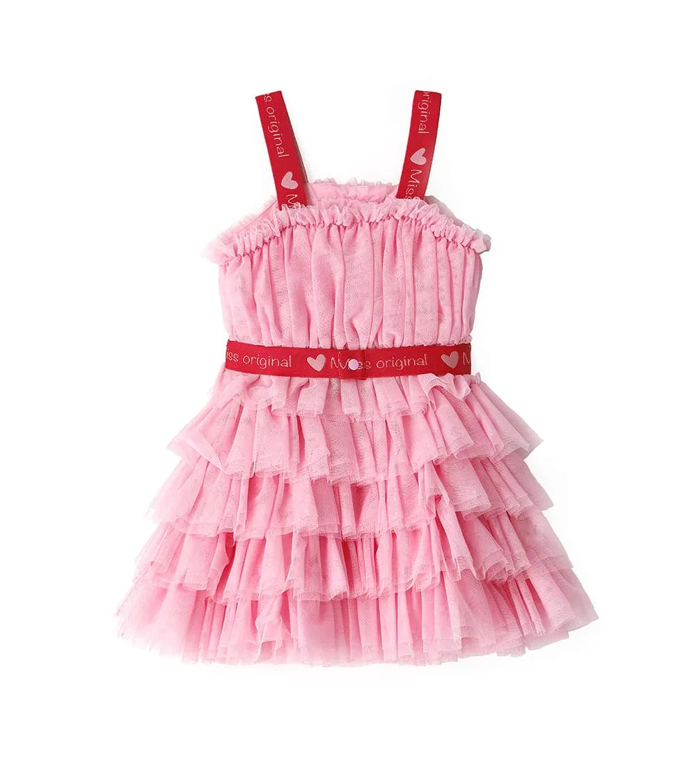 ELEGANT PINK JACQUARD WAIST TULLE DRESS