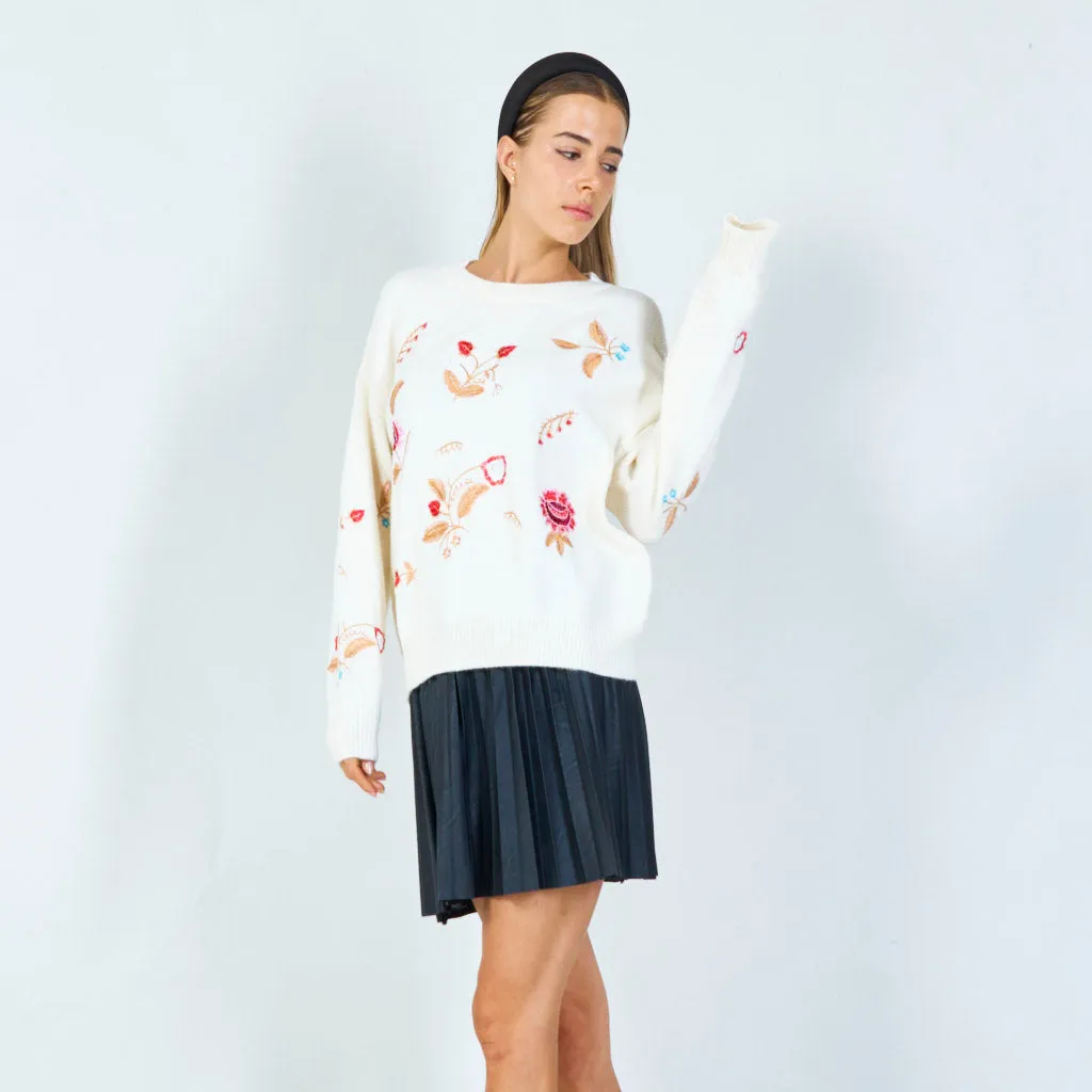 Embroidered floral sweater wholesale