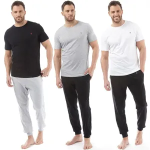 Farah Mens Merion 3 Pack Casual Cotton Crew Neck Lounge T-Shirt  - Multi