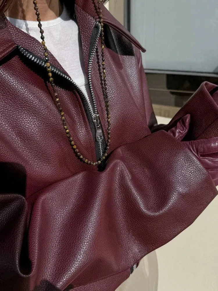 Faux Leather Burgundy Jacket