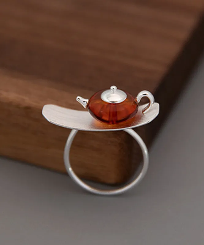 Fine Silk Sterling Silver Amber Teapot Rings II023