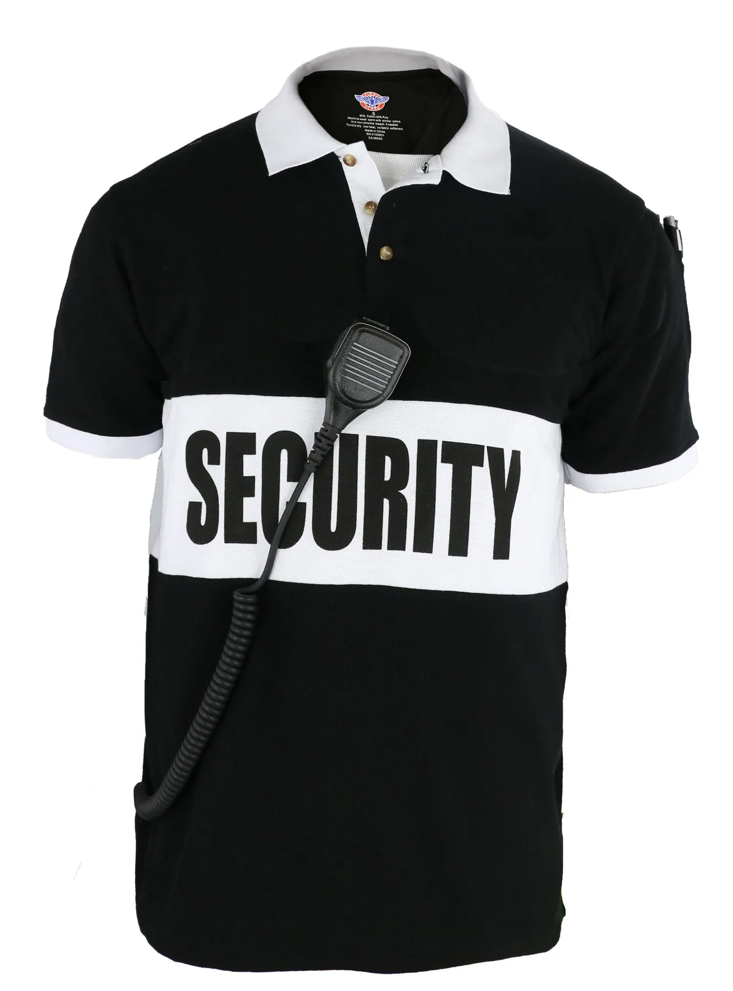 First Class Security Banner-Stripe Polo Shirt