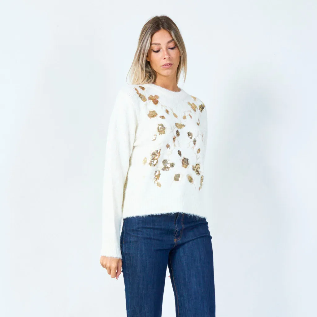 Floral sequin embellished sweater wholesale