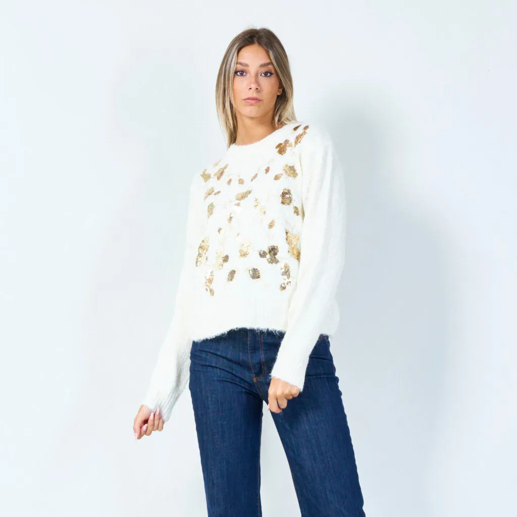 Floral sequin embellished sweater wholesale