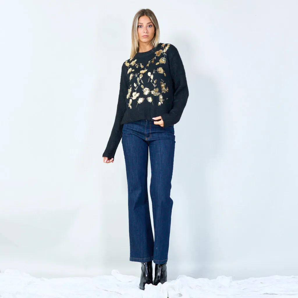 Floral sequin embellished sweater wholesale