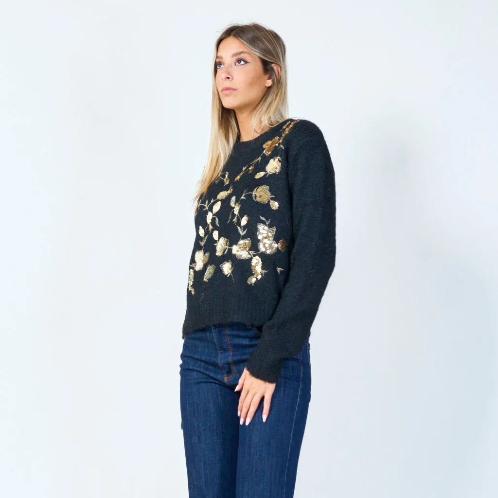 Floral sequin embellished sweater wholesale