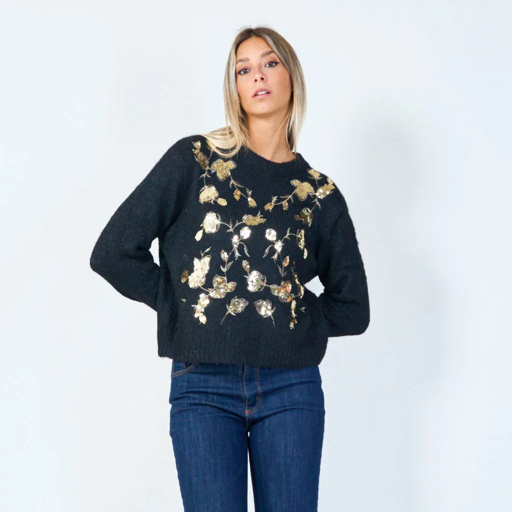 Floral sequin embellished sweater wholesale