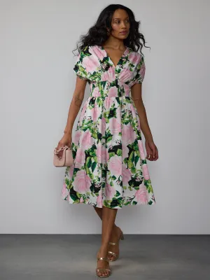 Floral Smocked Waist Midi Dress