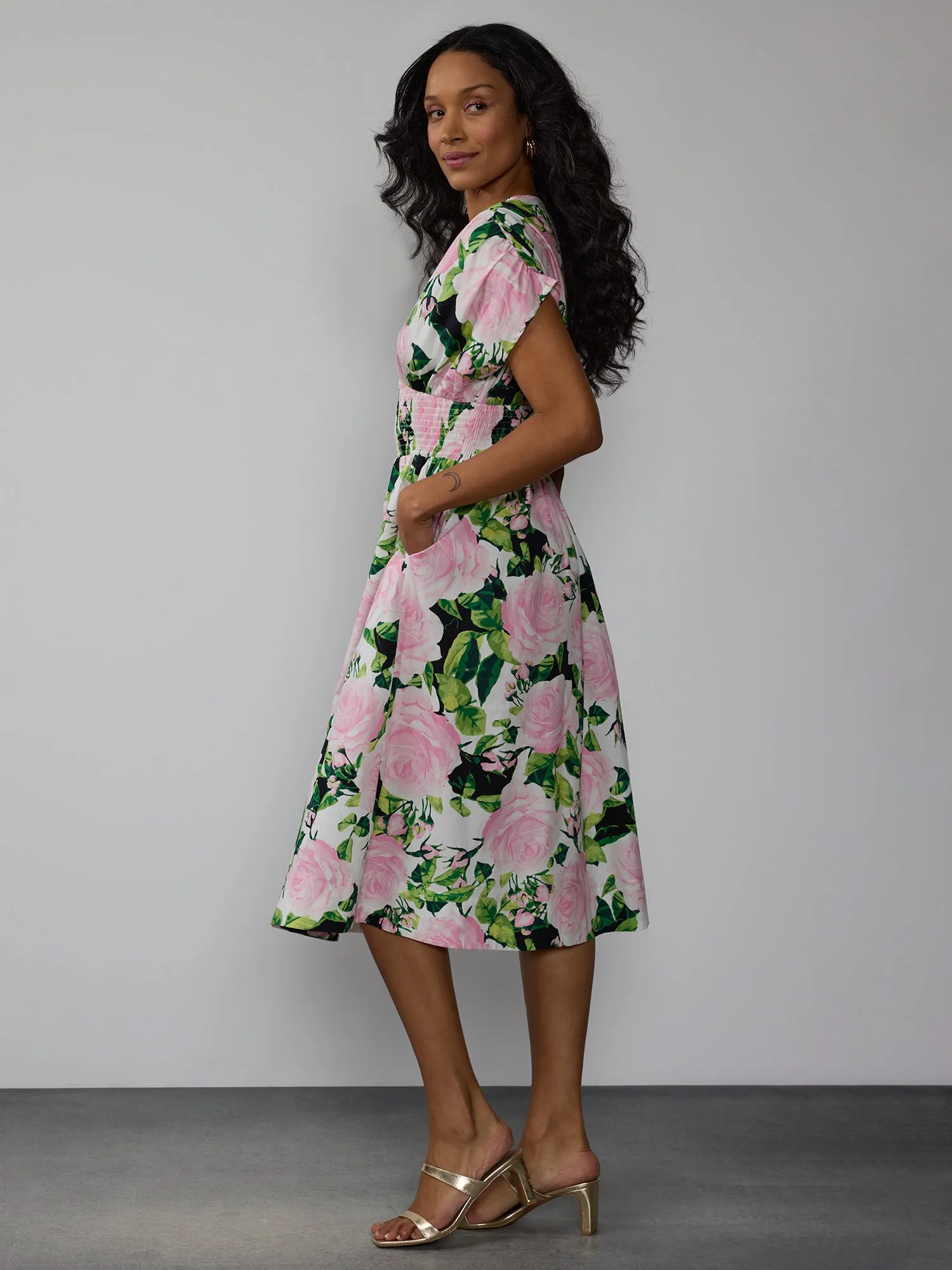 Floral Smocked Waist Midi Dress