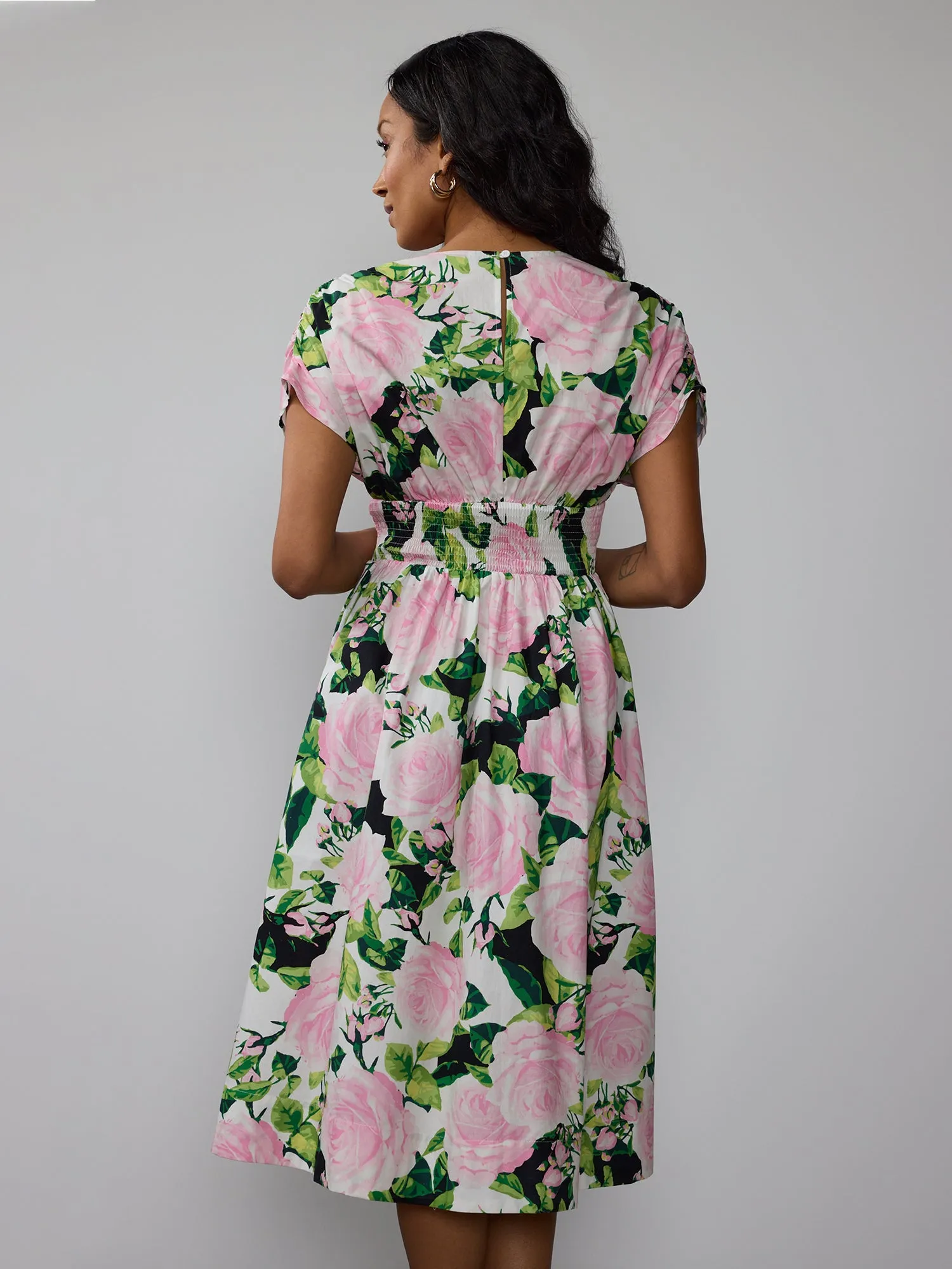 Floral Smocked Waist Midi Dress