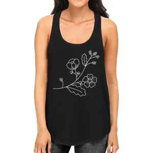 Flower Black Cotton Racerback Cute Graphic Design Tanks For Women