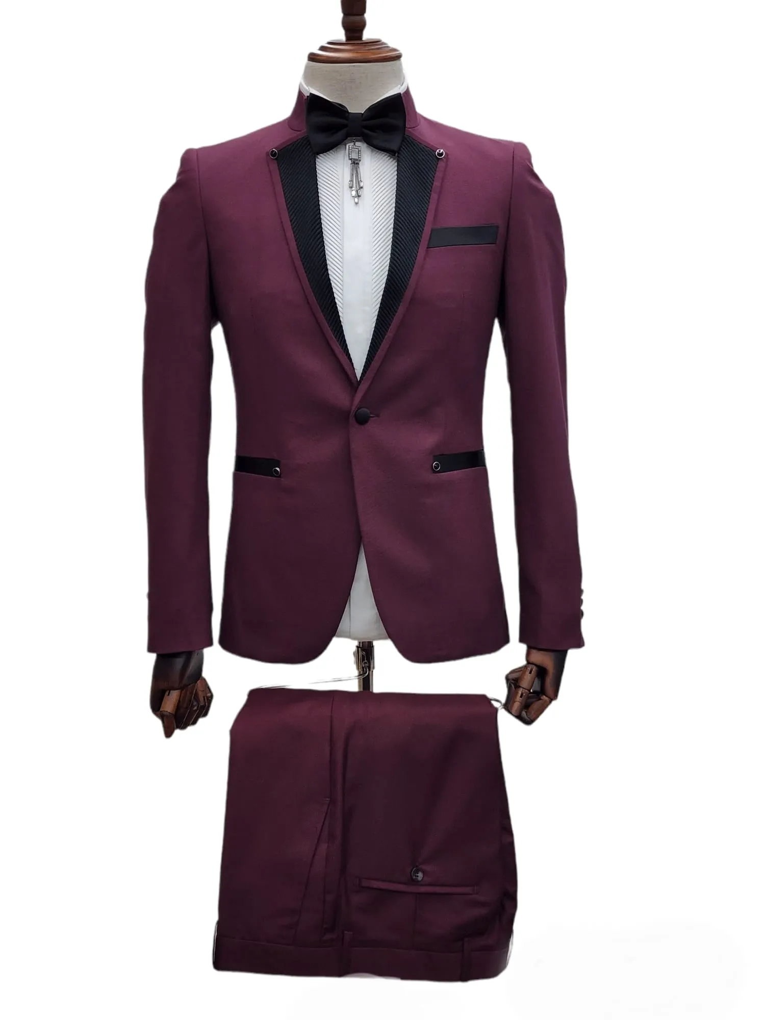 Giovanni Testi 1 Button Slim Fit Ceremonial Tuxedo GT-HAKIM BURGUNDY