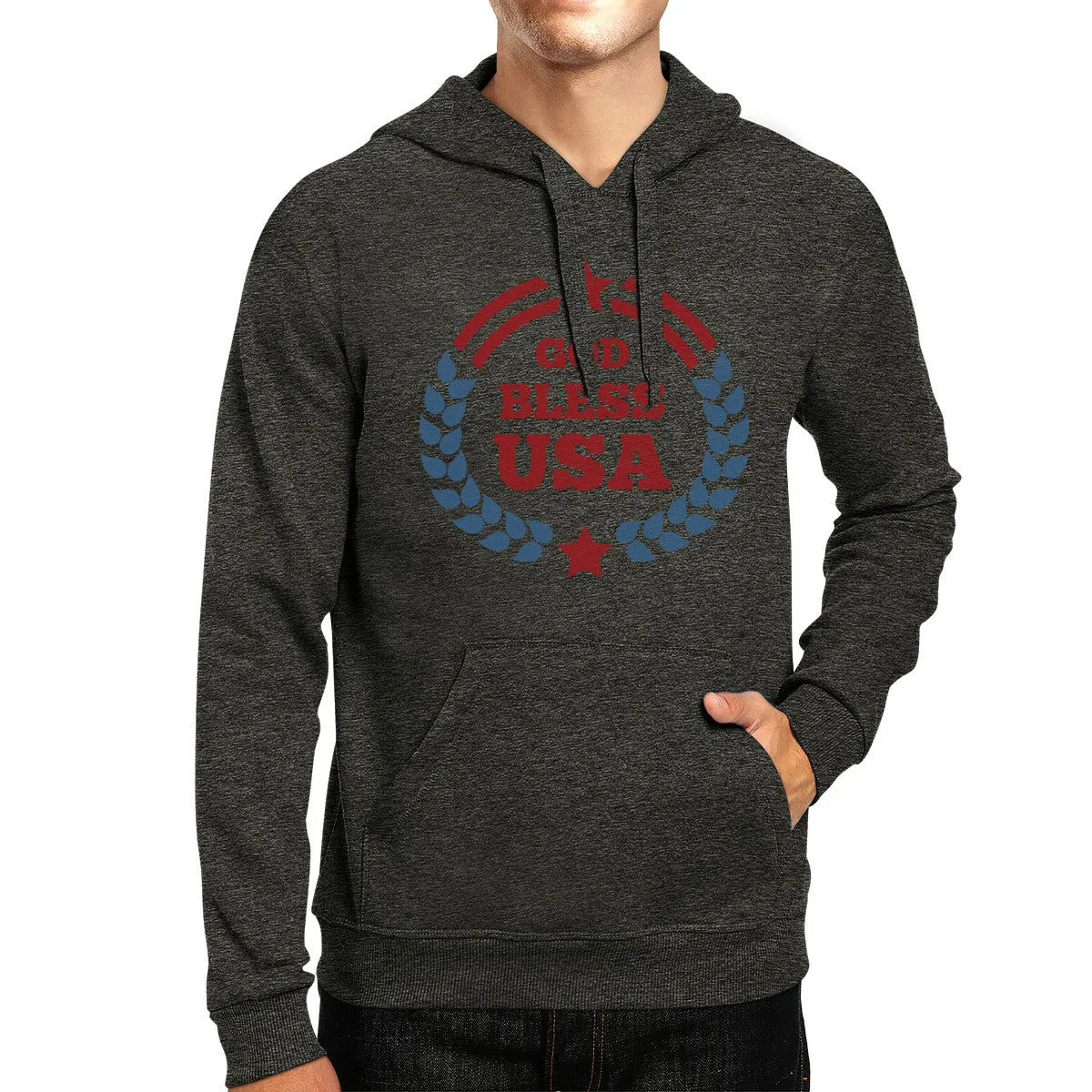 God Bless USA Unisex Graphic Hoodie Dark Grey Round Neck Pullover