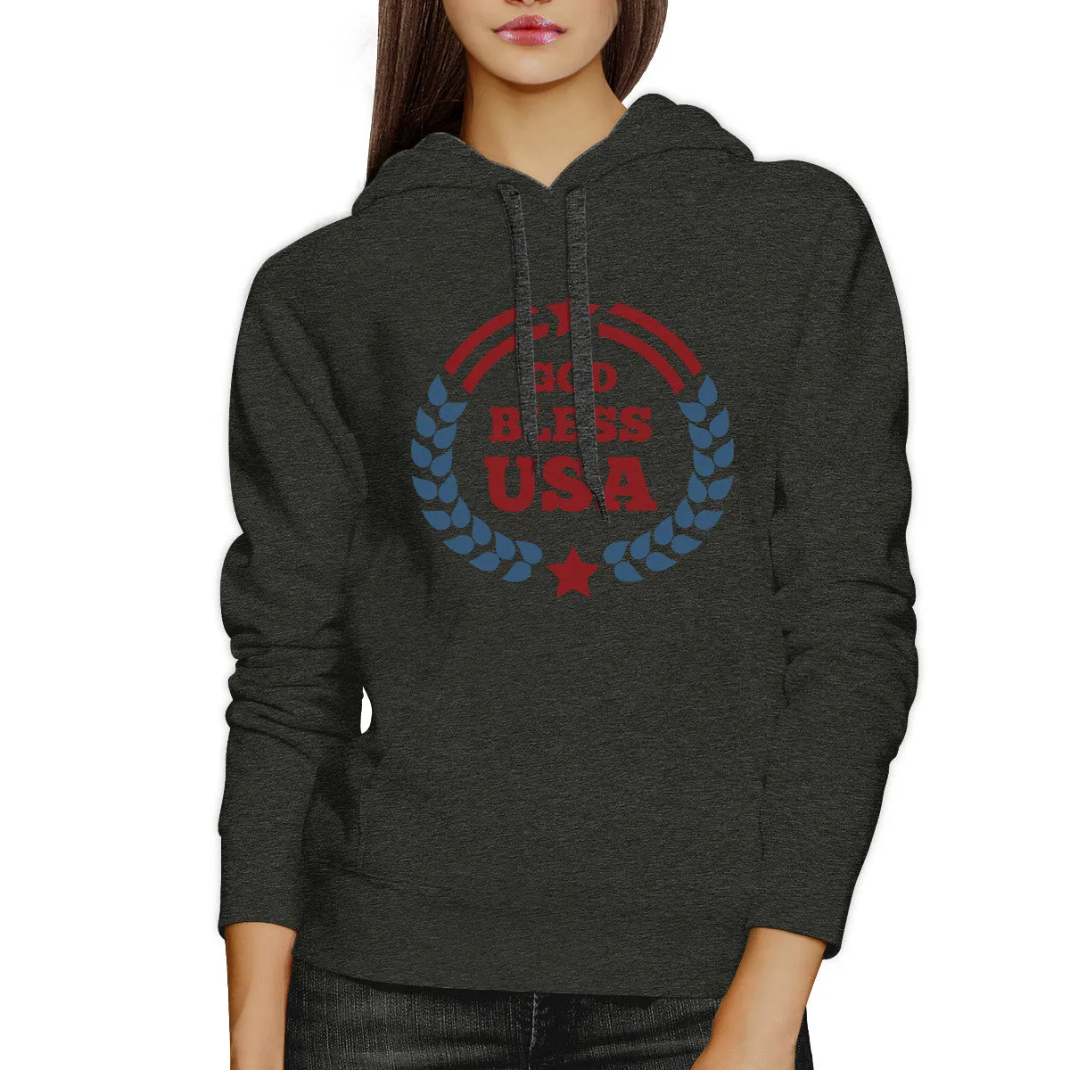 God Bless USA Unisex Graphic Hoodie Dark Grey Round Neck Pullover