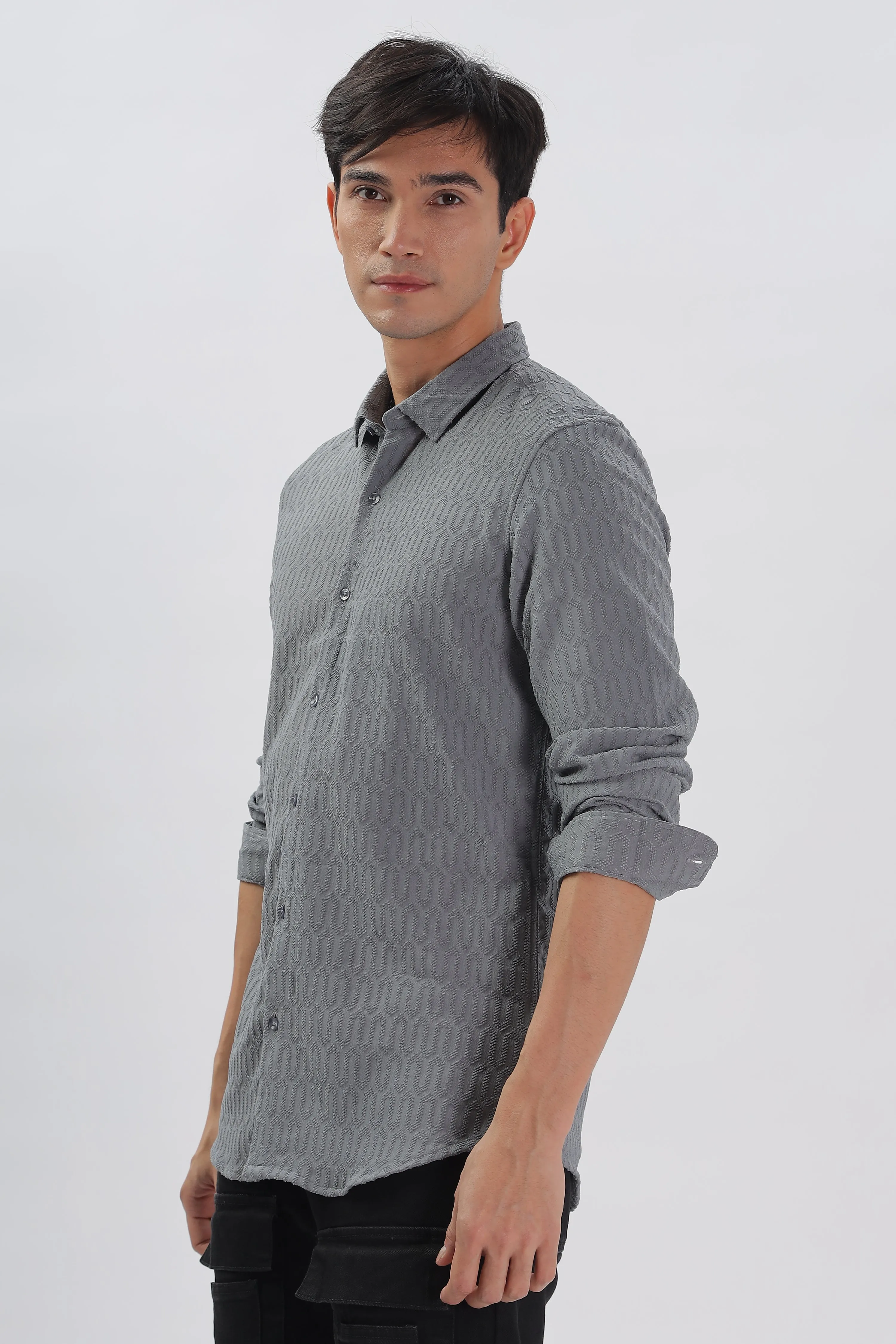 Gray - Modern Fit Textured Shirt