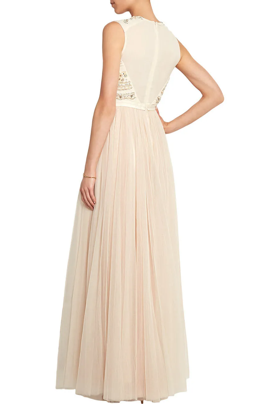 Ivory Sequins Embellished Tulle Gown (UK 8)