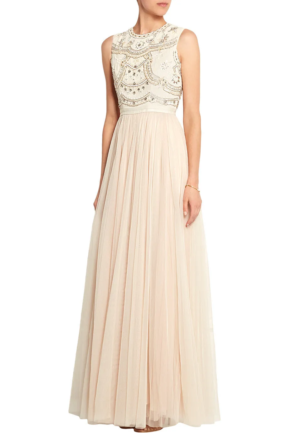 Ivory Sequins Embellished Tulle Gown (UK 8)