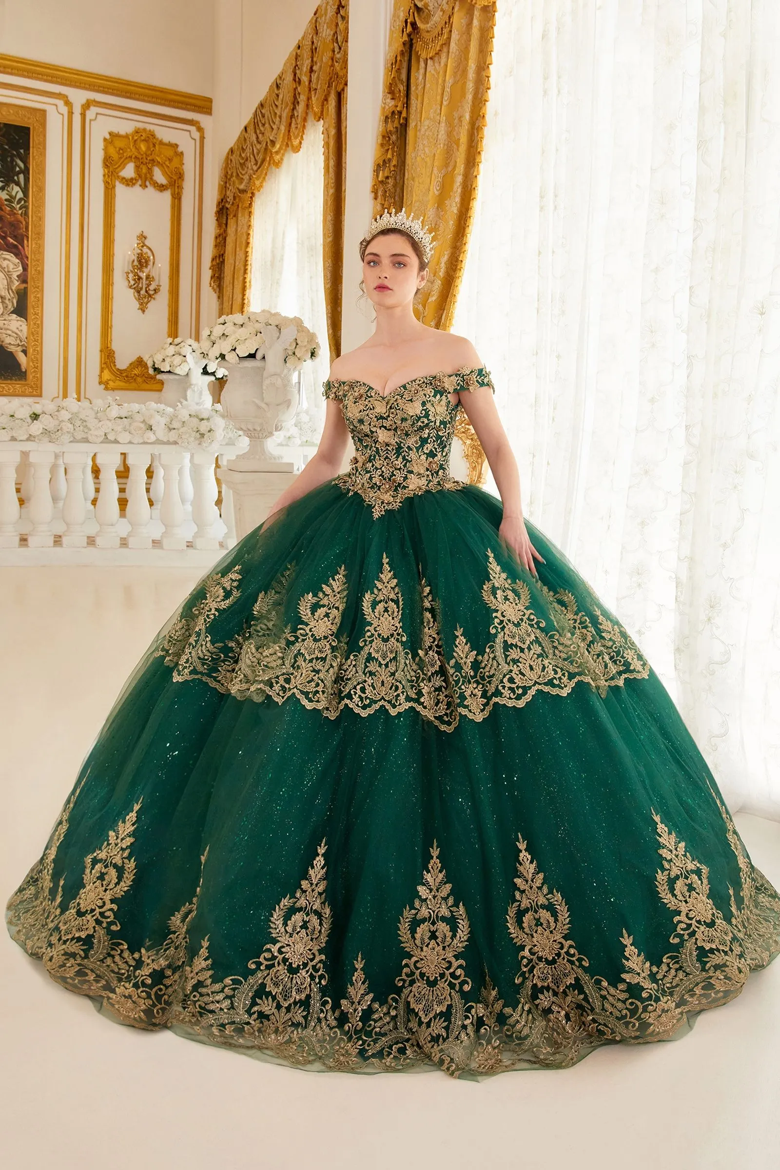 LAYERED LACE QUINCEANERA BALL GOWN CD15705